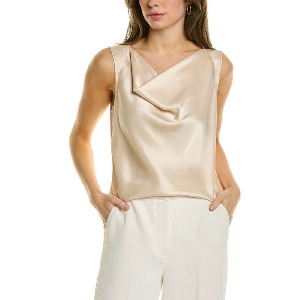 St. John Liquid Silk Gold Satin Shell Cowl Neck Top